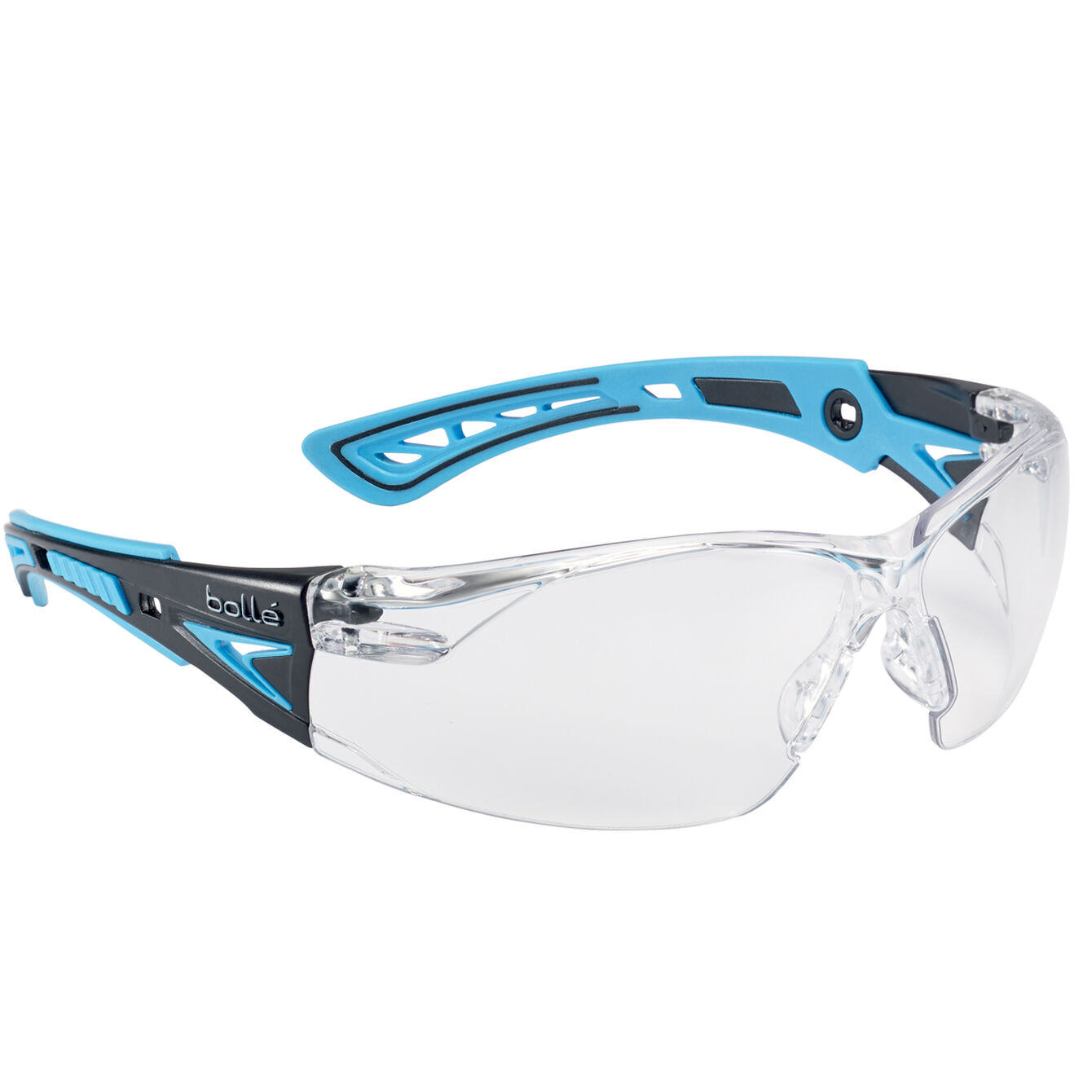 Bollé Safety Rush + Clear Lens Safety Glasses - With Platinum Coating, Anti-Scratch & Anti-Fog, White/Blue Frame, CSA Certified, 10 Pairs/Box, Designed for Healthcare